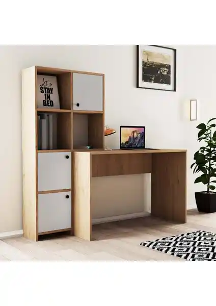 Mezza Silence Kitaplık ve Çalışma Masası Takımı: Modern ve Fonksiyonel Ofis ve Ev Mobilyası