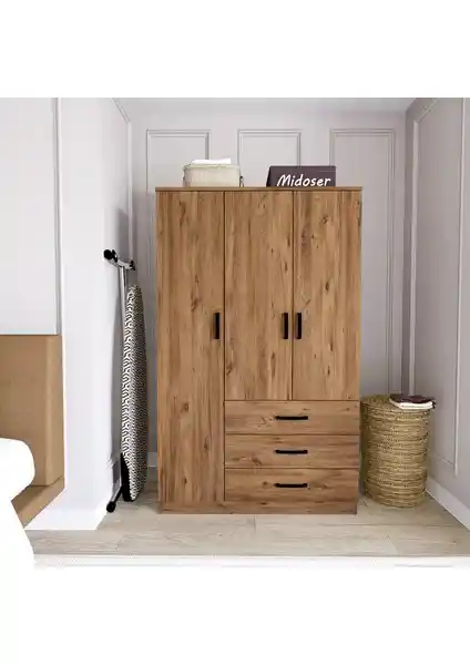 Midoser Easy Atlantik Çam 3 Kapaklı Çok Amaçlı Elbise Dolabı Güncel ve Dayanıklı Tasarım