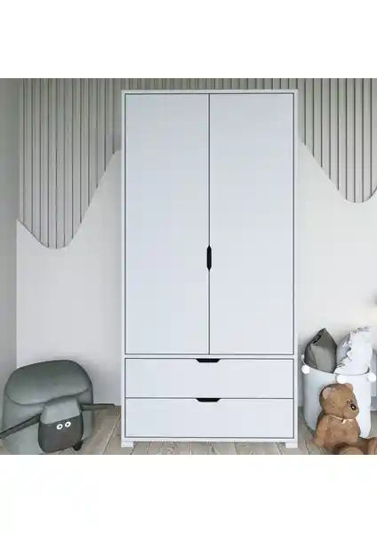 Midoser Mat Beyaz 2 Kapılı 2 Çekmeceli Elbise Dolabı Modern ve Fonksiyonel Tasarım