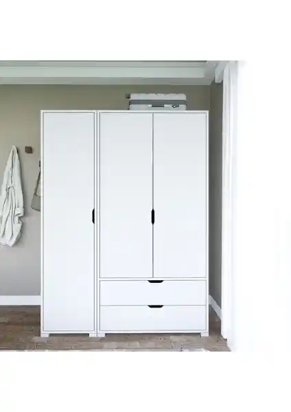 Midoser Mat Beyaz 3 Kapılı 2 Çekmeceli Elbise Dolabı Modern ve Fonksiyonel Tasarım