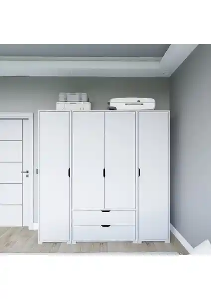 Midoser Mat Beyaz 4 Kapılı 2 Çekmeceli Elbise Dolabı Modern Tasarım ve Fonksiyonellik