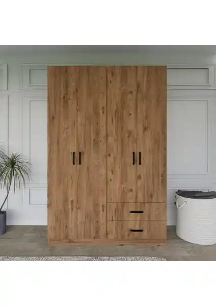 Midoser Yaman Açık Ceviz Dolap: Modern ve Fonksiyonel 4 Kapılı Depolama Çözümü