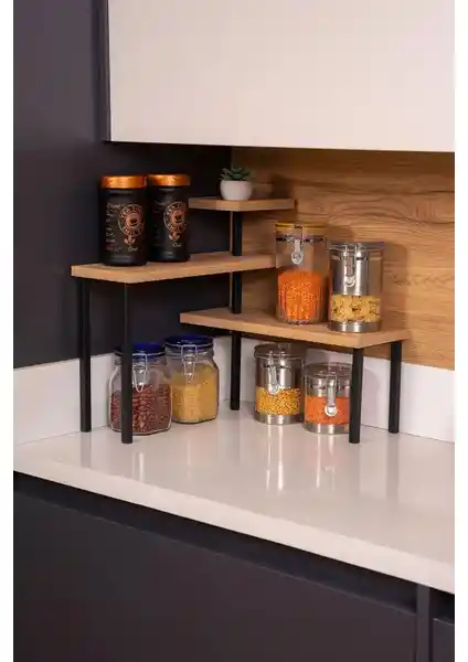 Milonsa Metal Ahşap Çok Amaçlı Köşe Rafı Modern ve Dayanıklı Tasarım