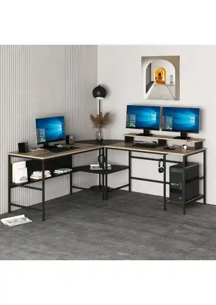 Minar Greta L Köşe Çalışma Masası Dore Siyah Modern Ofis ve Çalışma Alanları İçin