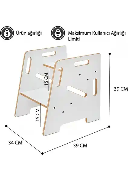 Minera Montessori Ahşap Çocuk Yetişkin Basamak Yükseltici Tabure Güvenli ve Dayanıklı Tasarım