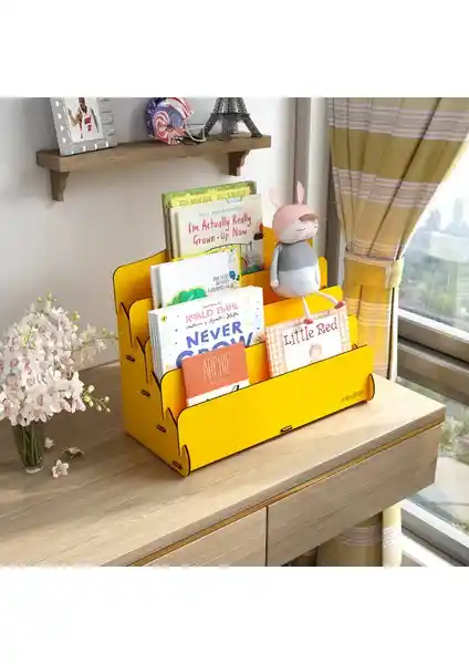 Mingitav Mini Lucky 4 Raflı Ahşap Masaüstü Kitaplık Çocuklar İçin Fonksiyonel ve Estetik