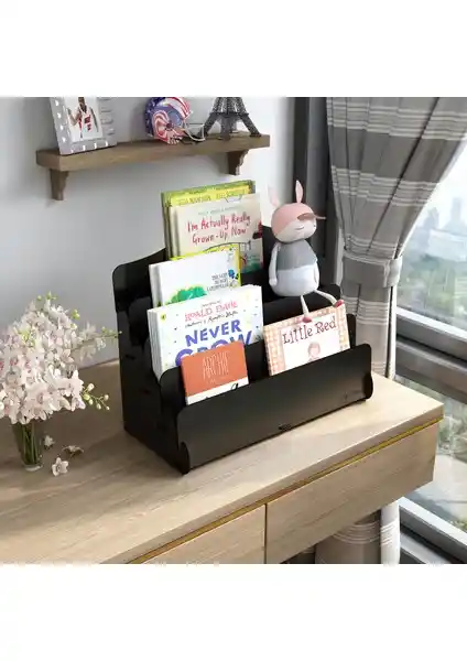 Mini Lucky 4 Raflı Ahşap Masaüstü Kitaplık: Çocuklar ve Ebeveynler İçin Yenilikçi Depolama Çözümü