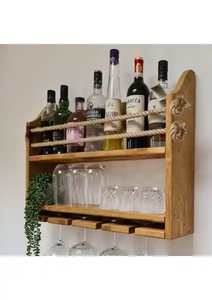 Mira Dekor Ahşap Rustik Şaraplık ve İçki Standı - Doğal ve Şık Tasarım