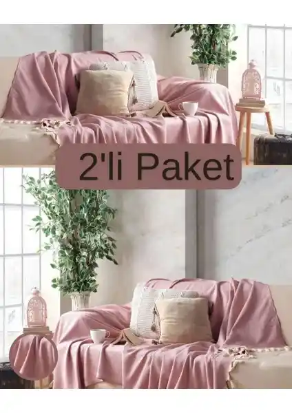 Miracolo Home Sık Dokuma Pamuklu Koltuk Örtüsü Seti Gül Kurusu Renkli 170x230 cm