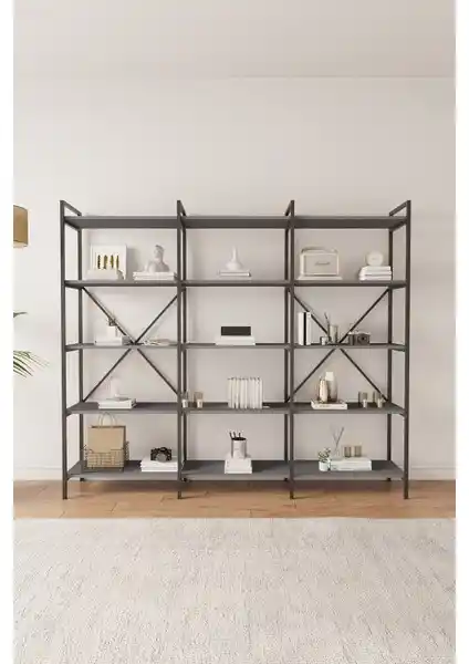 Mobitopya Nilamu Antrasit 200 cm Modern Çok Amaçlı Kitaplık ve Depolama Ünitesi