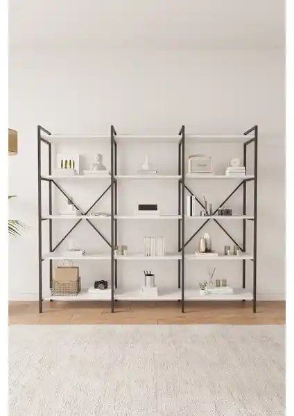 Mobitopya Nilamu Beyaz 200 cm Kitaplık: Modern Tasarım ve Geniş Depolama Alanı