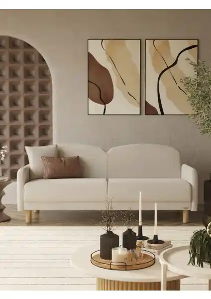 ModaLife Eco Bohem Üçlü Koltuk ve Kanepe Krem Renk Modern Oturma Ünitesi