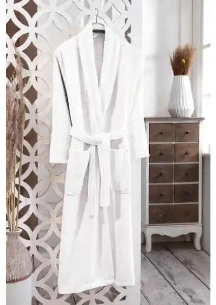 MODELHOME Pamuklu Bukle Şalyaka Beyaz Bornoz - Konfor ve Şıklığı Bir Arada Sunar