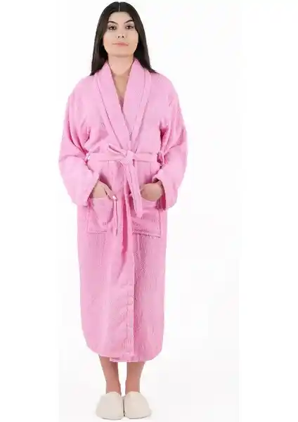MODELHOME Soft Line %100 Pamuklu Şalyaka Pembe Renkli Bornoz - Konfor ve Şıklık Bir Arada