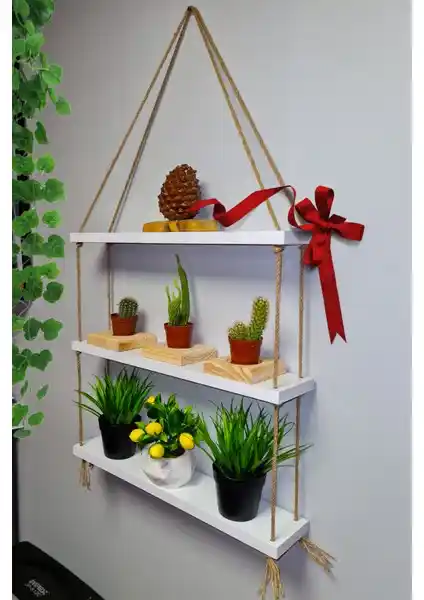 Modern Beyaz Üç Katlı Duvar Rafı: Şık ve Fonksiyonel Dekorasyon Unsuru