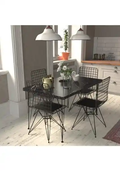 Modern Mermer Desenli Masa Sandalye Takımı 110x70 cm Şıklık ve Dayanıklılık