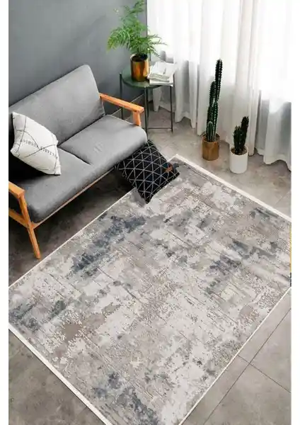 Modern Saraz Dijital Baskı Yıkanabilir Kaymaz Taban Mavi Salon ve Mutfak Halısı