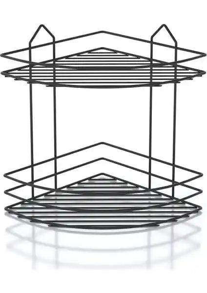 Modern Siyah Köşe Duş Rafı Paslanmaz Çelik, 2 Katlı ve Dayanıklı Tasarım