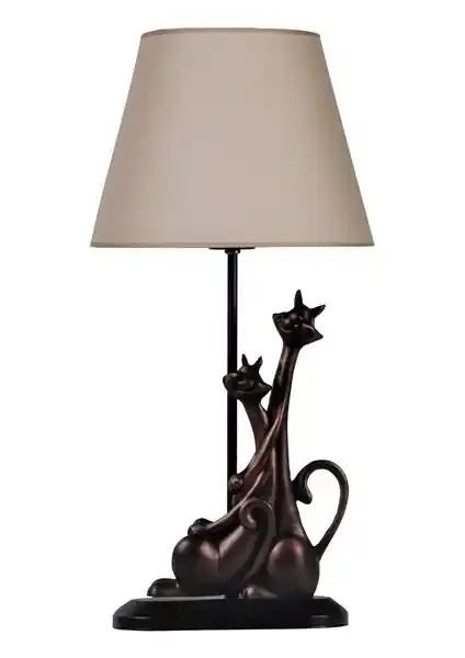 Modern Tasarımlı Kedi Abajur Bakır Bej ile Şıklık ve Dayanıklılık Bir Arada