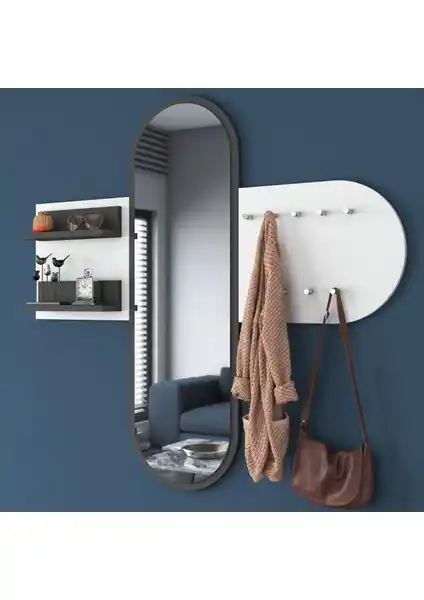 Modern ve Fonksiyonel Rani P3 Aynalı Duvar Askısı Beyaz ve Antrasit Renk Seçeneğiyle