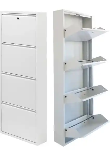 Modern ve Güvenli 4'lü Metal Ayakkabılık Beyaz Renk ile Kullanım Kolaylığı