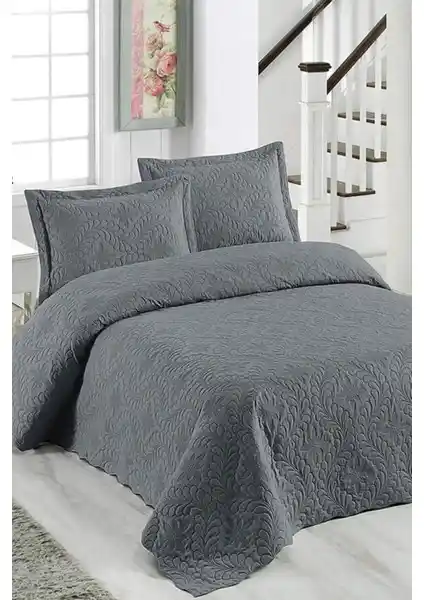 Modern ve Şık Füme Renkli Çift Kişilik Düz Yatak Örtüsü Dekorasyon Unsuru