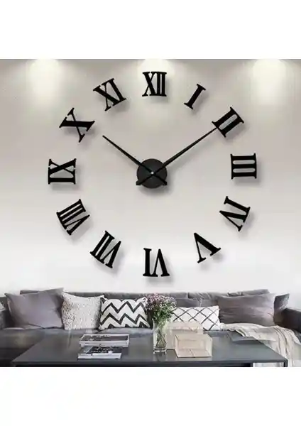 Modern ve Şık Siyah 3D Roma Rakamlı Duvar Saati - Minimalist Tasarım