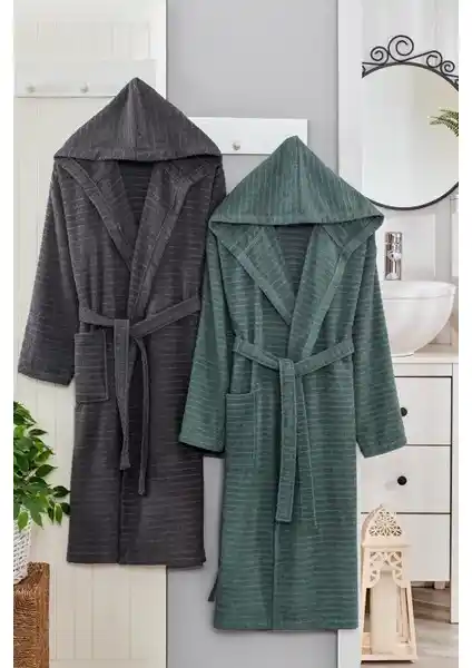 Moke E-Ticaret Pera 2'li Kapşonlu Bornoz Seti, Modern ve Konforlu Tasarım ile Günlük Kullanım İçin Uygun