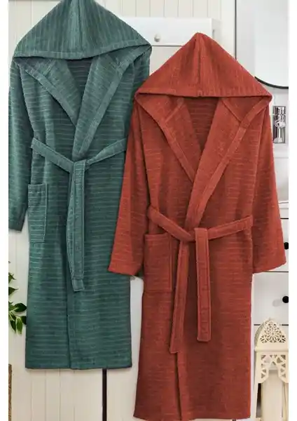 Moke Pera Çift Bornoz Seti Modern Tasarım ve Rahatlık Sunan Kapşonlu Bornozlar