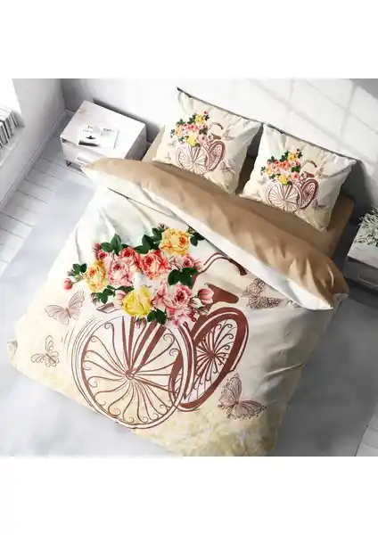 MonoHome Bicycle 3D Pamuk Saten Çift Kişilik Nevresim Takımı Modern Tasarım ve Yüksek Kalite