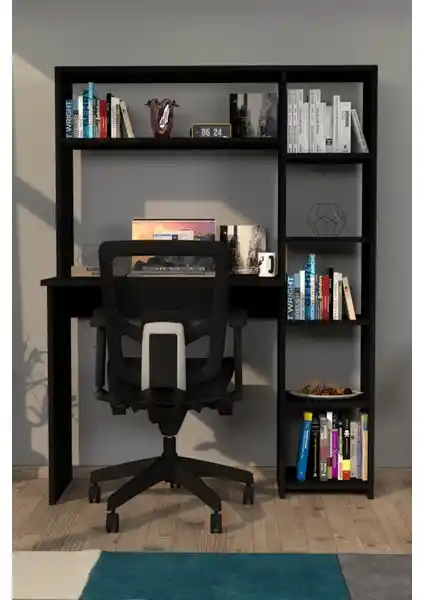 Moonlife Duru Kitaplıklı Çalışma Masası Siyah: Modern ve Kullanışlı Tasarım Özellikleri