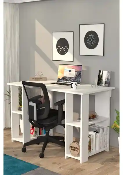 Moonlife Hipo Kitaplıklı Çalışma Masası Beyaz Modern ve Dayanıklı Tasarım
