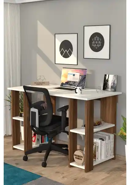 Moonlife Hipo Kitaplıklı Çalışma Masası Ceviz Renkli Modern Tasarım ve Dayanıklılık