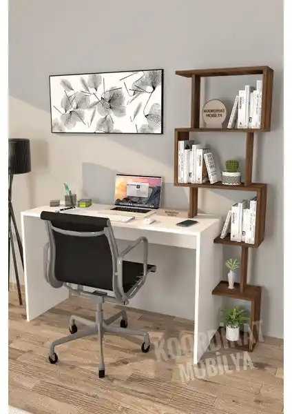Moonlife Koordinat Pratik Kitaplıklı Çalışma Masası: Modern ve Fonksiyonel Tasarım