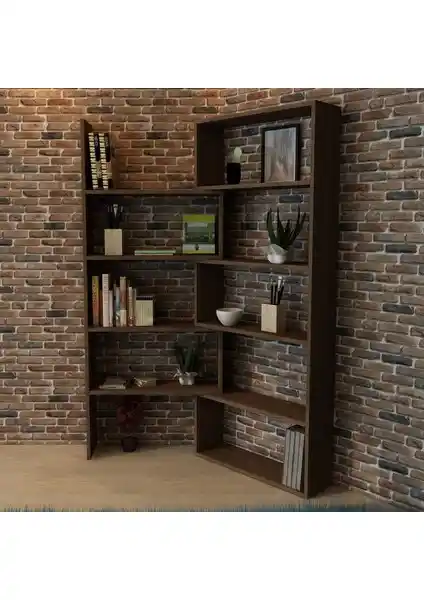 Moonlife Office Dekoratif Kitaplık Ceviz Renkli Modern ve Fonksiyonel Tasarım