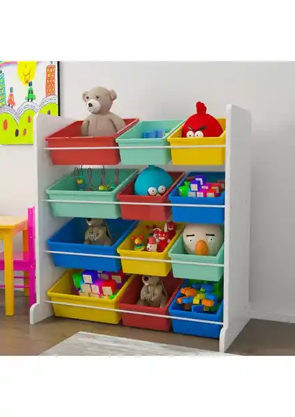 Mordeka Renkli 12 Sepetli Oyuncak Dolabı Çocuk Odası Düzeninde Pratik ve Şık Çözüm