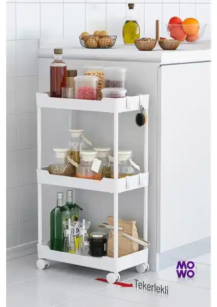 Mowo Home 3 Katlı Tekerlekli Çok Amaçlı Raf Modern ve Hafif Tasarım ile Pratik Depolama Çözümü