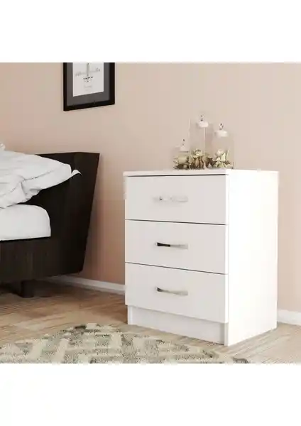 Moxen Mobilya Beyaz 3 Çekmeceli Komodin Modern ve Şık Yatak Odası Dekorasyonu İçin