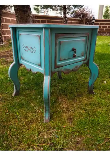 Moza Sanat Turkuaz Renkli Vintage Komodin: Şık ve Dayanıklı Mobilya Tasarımı