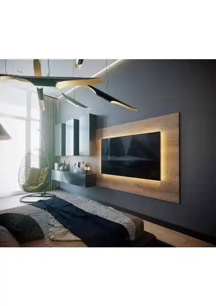 Mozide Özel Tasarım Backlit TV Ünitesi Modern ve Fonksiyonel Ev Dekorasyonu İçin Uygun