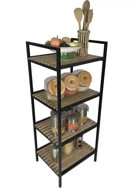 Mudesa Ahşap Çok Amaçlı Mutfak ve Ev İçin Modern Depolama Rafı 4 Katlı