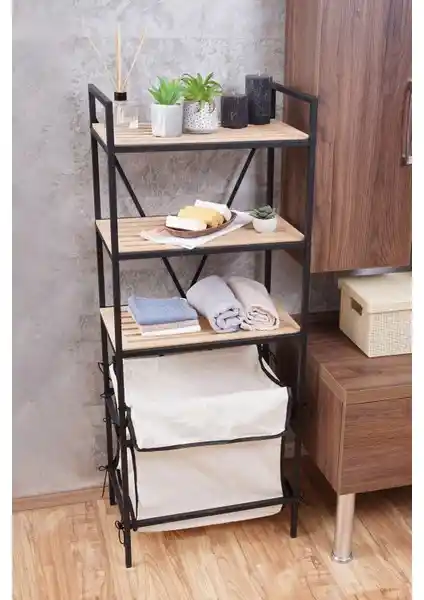 Mudesa Çamaşır Sepeti ve Dekoratif Raf Seti Modern Banyo Düzeni İçin Uygun