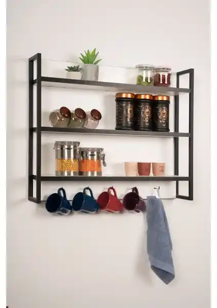 Mudesa Metal Ahşap Dekoratif Mutfak Rafı Baharatlık ve Çok Amaçlı Depolama Çözümü