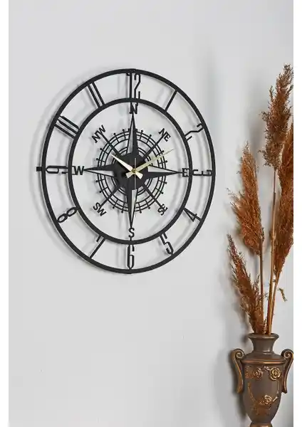 Muyika Bunnela Pusula Metal Siyah Duvar Saati Modern ve Şık Tasarım Özellikleri