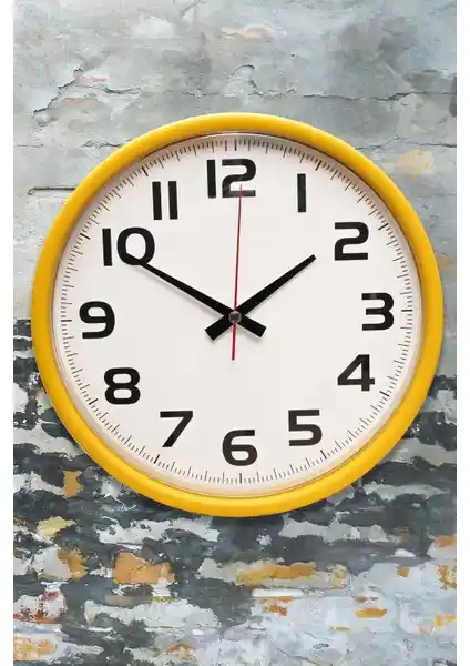 Muyika Madre Sarı Çerçeveli Beyaz Zemin Rakamlı 30 Cm Duvar Saati