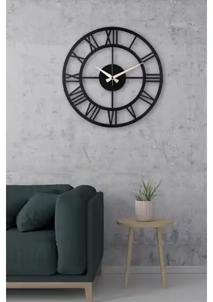 Muyika Roma Siyah Metal Duvar Saati Modern ve Şık Dekoratif Tasarım 41x41 cm