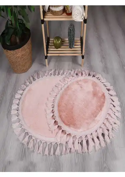 My Evilla Modern Simirna Dekoratif Peluş Oval Ponpon Saçaklı Klozet Takımı 75-90 Karakterle Uygun Başlık