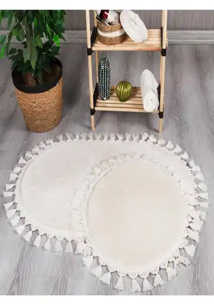 My Evilla Modern Simirna Dekoratif Peluş Oval Ponpon Saçaklı Klozet Takımı – Estetik ve Kullanışlı Banyo Aksesuarı