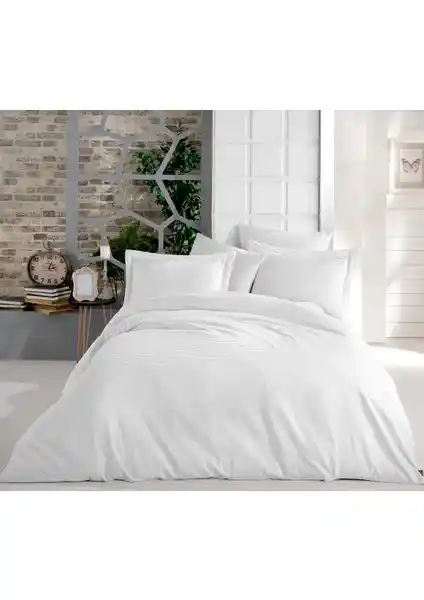 My Story Lastikli Çarşaflı Çift Kişilik Nevresim Takımı Beyaz Saten Tasarım