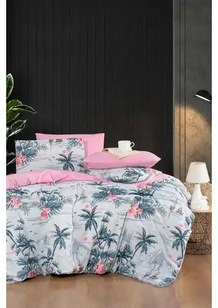 My Story Lastikli Çarşaflı Çift Kişilik Nevresim Takımı Palmiye Tasarımı